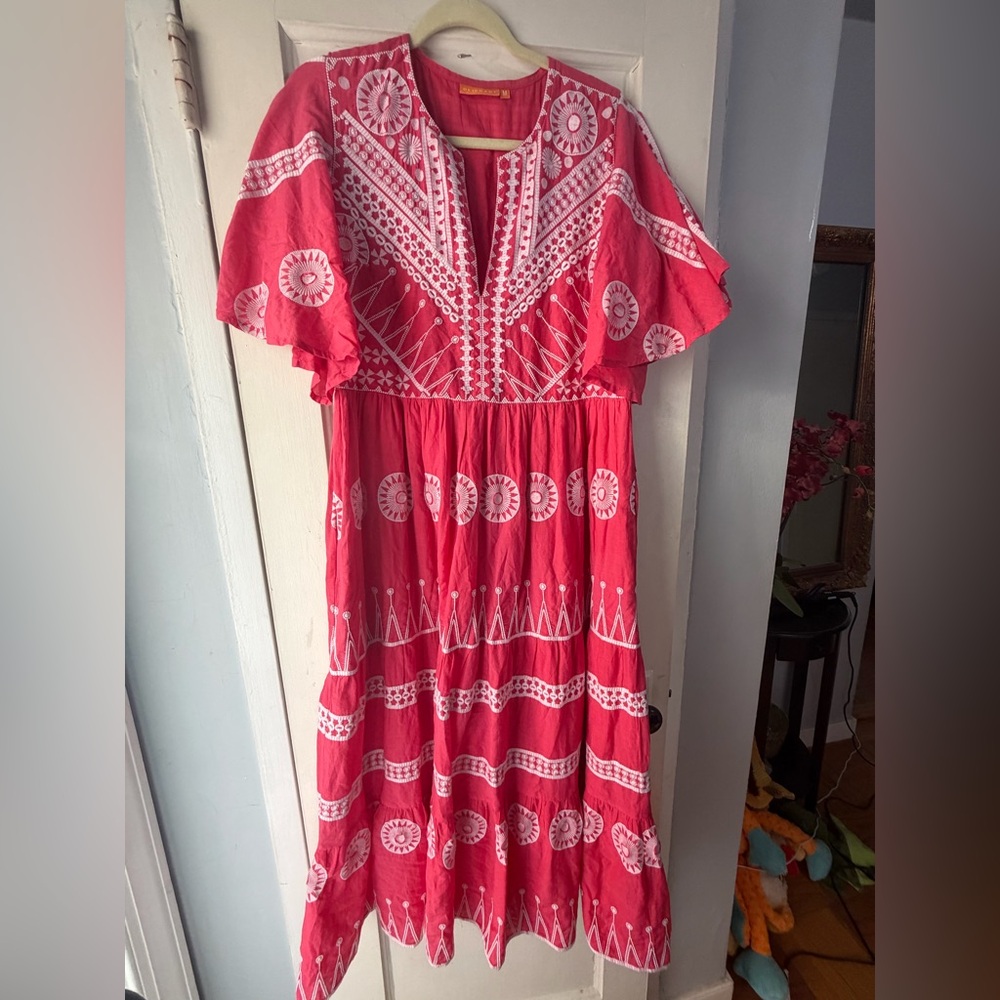 Oliphant Soleil Red Embroidered Maxi Dress M - Picture 12 of 14